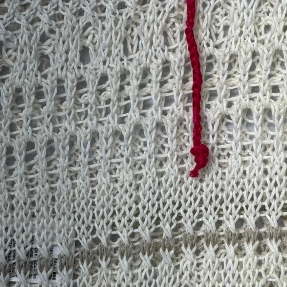 Tommy Bahama‎ Women's Crochet Knit Tunic Top L/G Beige Tan Red V-Neck